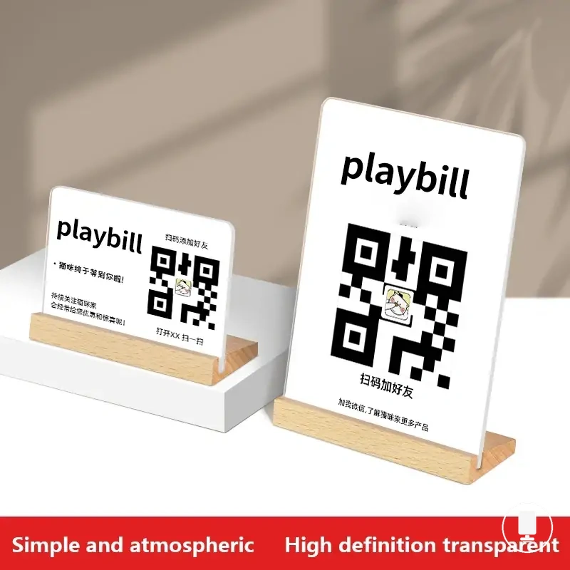 Doppelseitiger Acryl-Menüständer für Tische mit Holzfuß für A4-, A5- oder A6-Papier