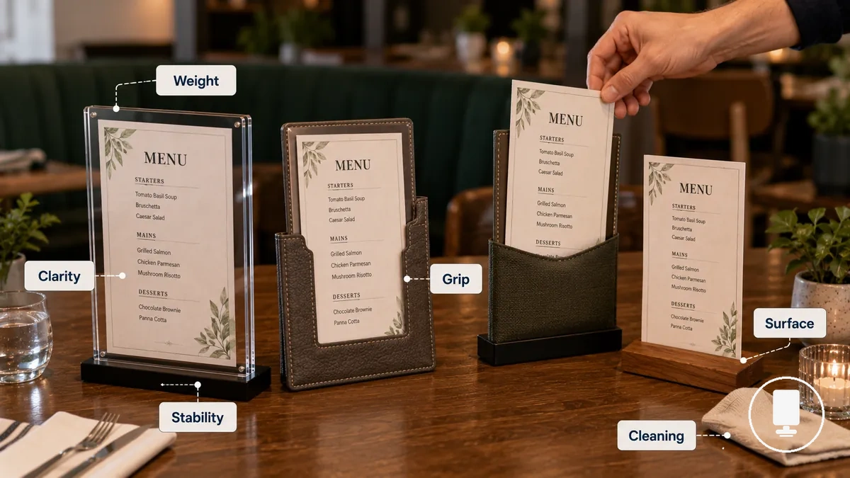 Unterschiede im Material des Menühalters im täglichen Restaurantbetrieb