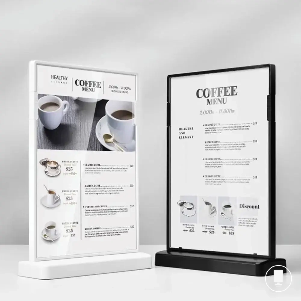 Anti-drop acrylic sign holder in L-shaped or T-shaped vertical table format