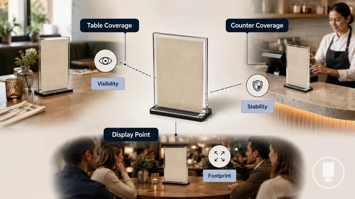 Menu holder compatibility across tables counters and shared display points
