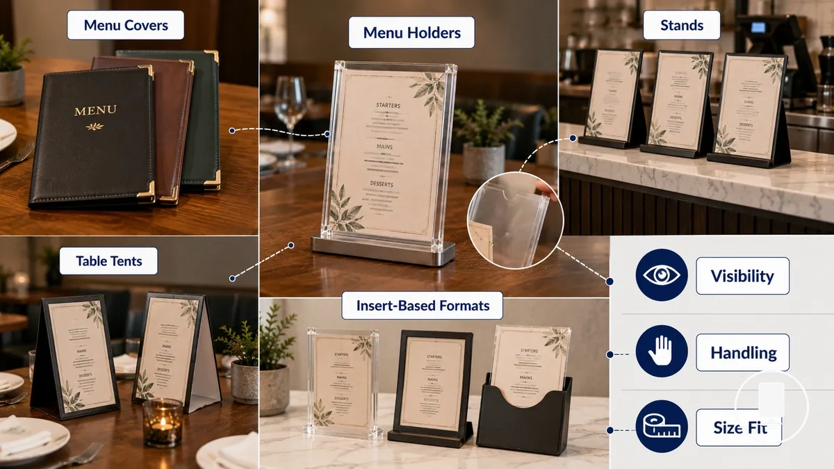 Comparaison des formats d'affichage de menus utilisés sur plusieurs emplacements