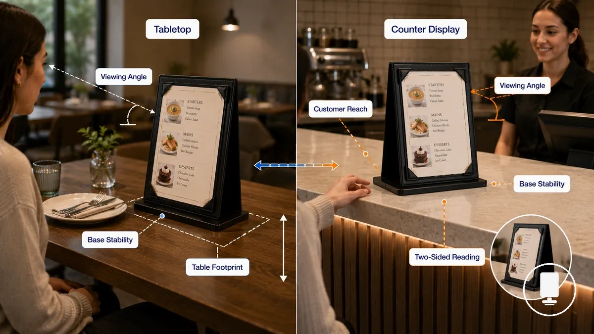 Conditions d affichage des porte-menus sur table et comptoir comparées