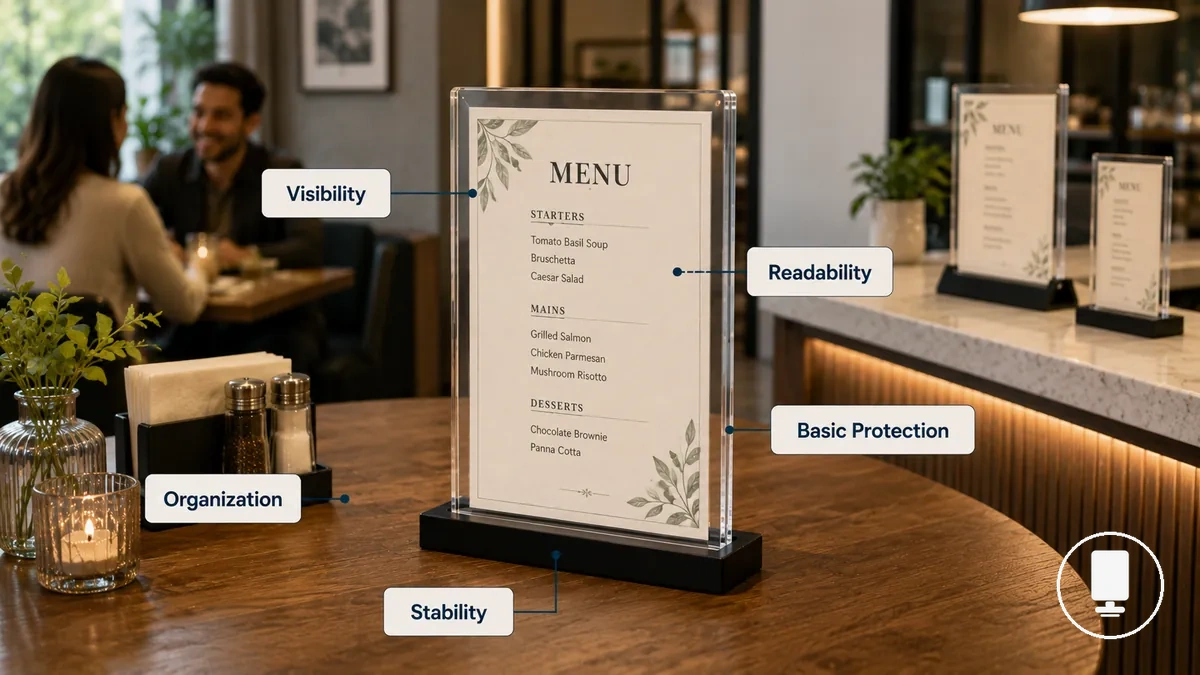 Porte-menu soutenant la visibilité et l organisation des menus sur une table